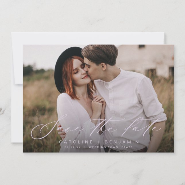 Moderne Kalligraphie Foto Hochzeit speichern das D Save The Date (Vorderseite)