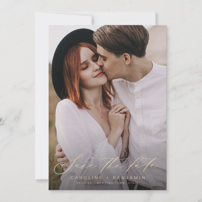 Moderne Kalligraphie Foto Hochzeit speichern das D Save The Date (Vorderseite)