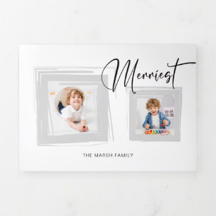 Moderne Kalligraphie/Foto in grauem Pinselstrich Dreifach Gefaltete Urlaubskarte