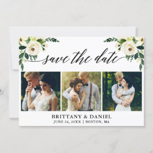 Moderne Kalligraphie Grün Weiße Blüte 3 Foto Save The Date