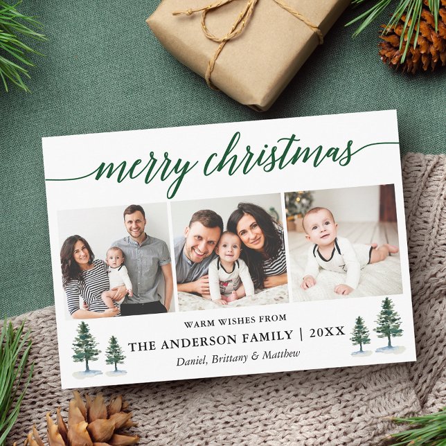 Moderne Kalligraphie Grüne Kiefern Weihnachten 3 F (Customize to add text or more photos to back of card.)