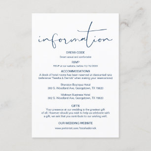 Moderne Kalligraphie, Hochzeitdetails, Information Begleitkarte