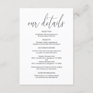 Moderne Kalligraphie, Hochzeitdetails, Information Begleitkarte