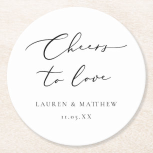Moderne Kalligraphie jubelt Liebe Hochzeit Runder Pappuntersetzer