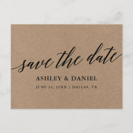 Moderne Kalligraphie Kraft Save the Date Postkarte