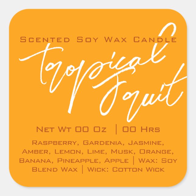 Moderne Kalligraphie Lettern Gelbe Orangenkerze Quadratischer Aufkleber (Vorderseite)