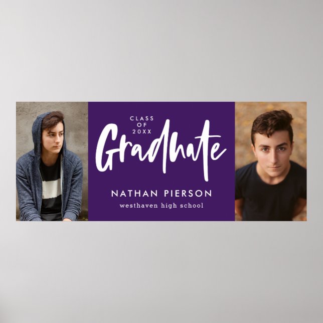 Moderne Kalligraphie Lila Zwei Foto Abschluss Poster (Vorne)