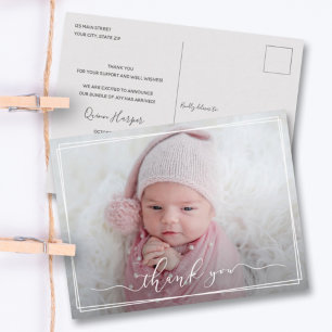 Moderne Kalligraphie New Baby Danke Foto Birth Postkarte