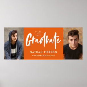 Moderne Kalligraphie Orange Zwei Foto Abschluss Poster