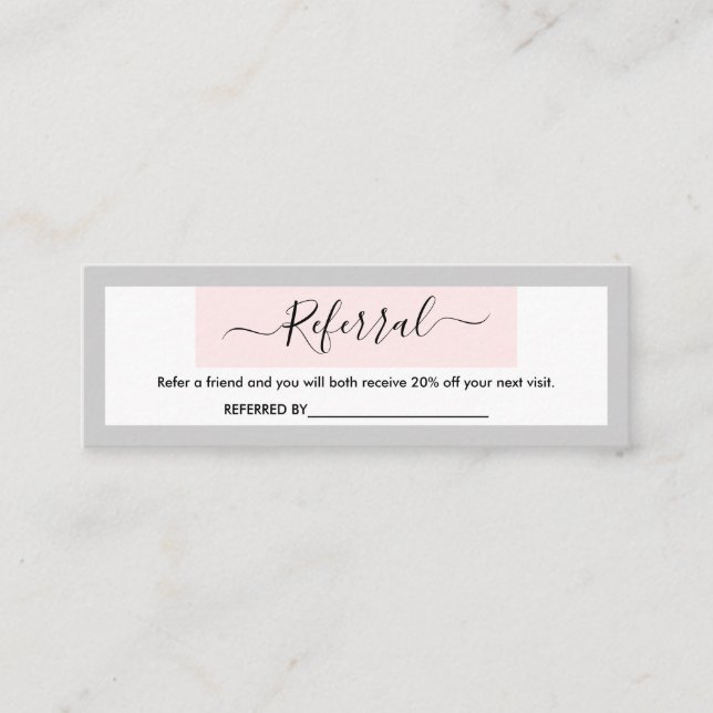 Moderne Kalligraphie Pastel Pink & Light Gray Refe Mini Visitenkarte (Vorderseite)