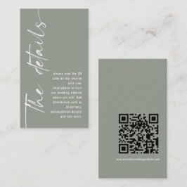 Moderne Kalligraphie QR Code Sage Wedding Details Begleitkarte