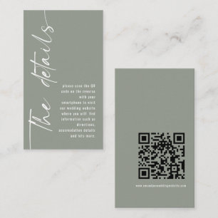 Moderne Kalligraphie QR Code Sage Wedding Details Begleitkarte