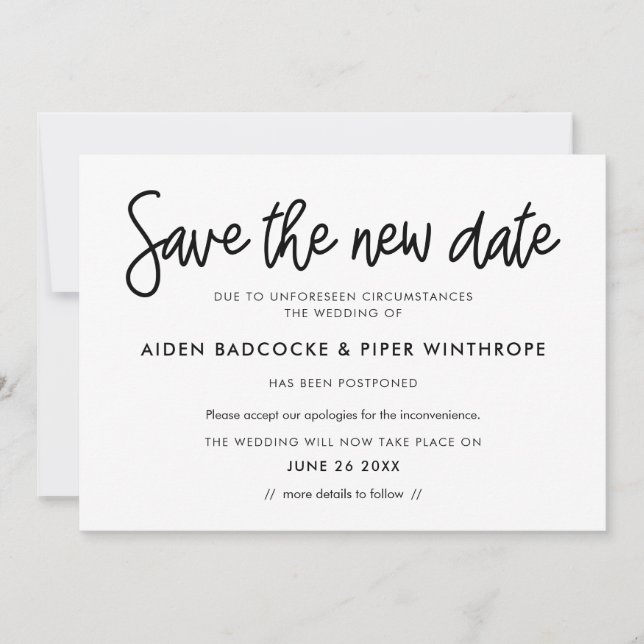 Moderne Kalligraphie Rettete die neue Datumsanzeig Einladung (Vorderseite)