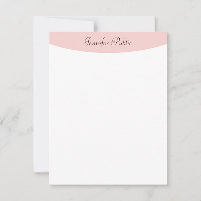 Moderne Kalligraphie Rosa Weiß Elegant Trendy Mitteilungskarte (Vorderseite)