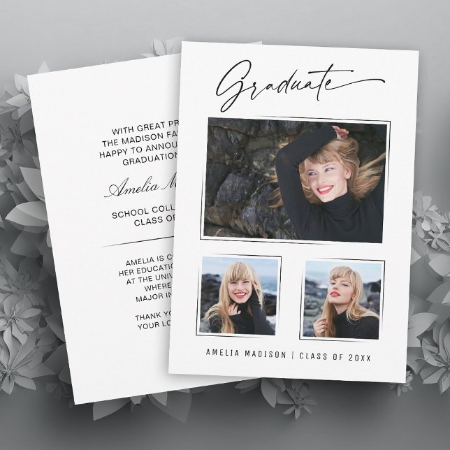 Moderne Kalligraphie-Schrift 3 Foto Graduate Ankündigung (Von Creator hochgeladen)