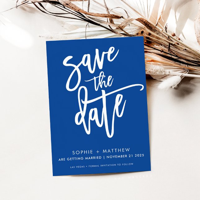 MODERNE Kalligraphie-Schrift, königsblau Save The Date (Von Creator hochgeladen)