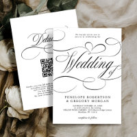 Moderne Kalligraphie Schwarz-weiß QR-Code Hochzeit