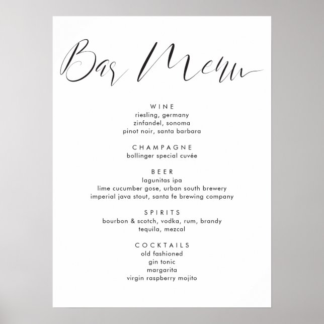 Moderne Kalligraphie Script Wedding Drinks Bar Men Poster (Vorne)