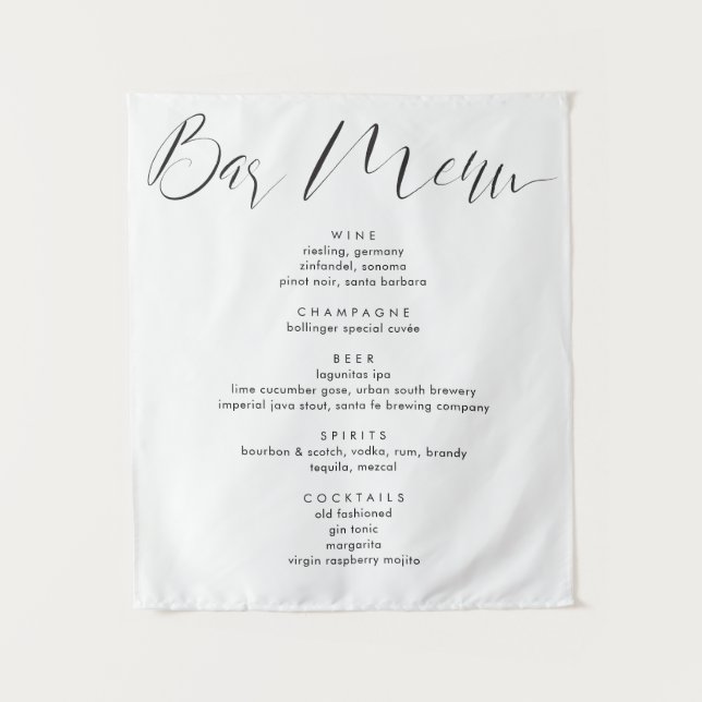 Moderne Kalligraphie Script Wedding Drinks Bar Men Wandteppich (Vorderseite)