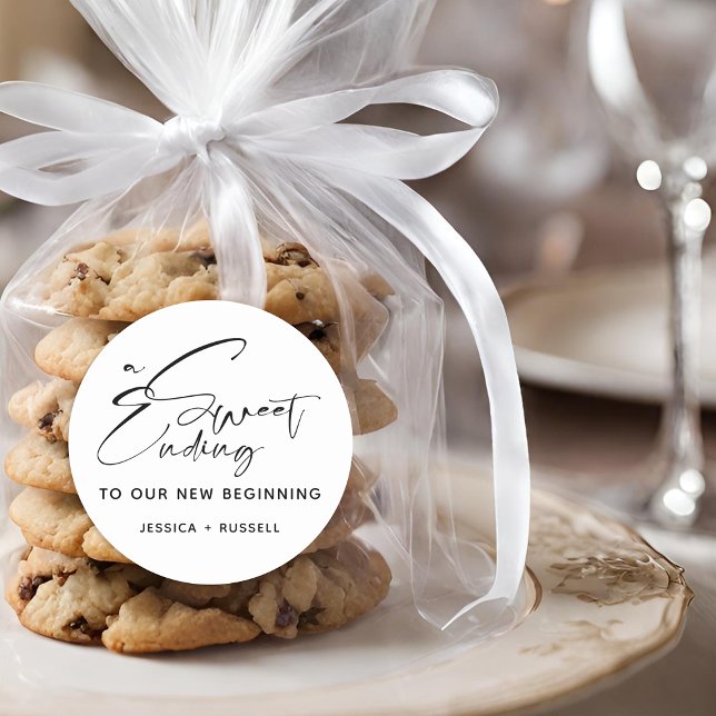 Moderne Kalligraphie Süß Ende der Gastgeschenk Hoc Runder Aufkleber (Modern Calligraphy Sweet Ending Wedding Favor Classic Round Sticker)