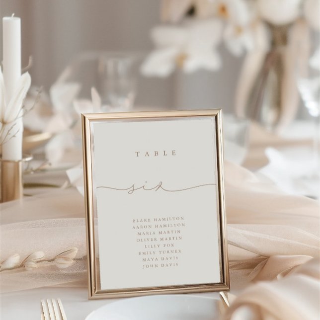 Moderne Kalligraphie Taupe & Ivory 6 Tischnummern (Modern Calligraphy Taupe & Ivory Six Table Number)