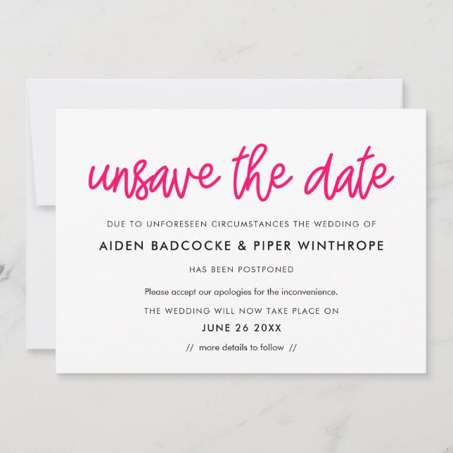 Moderne Kalligraphie Unsave the date wedcard Einladung (Vorderseite)
