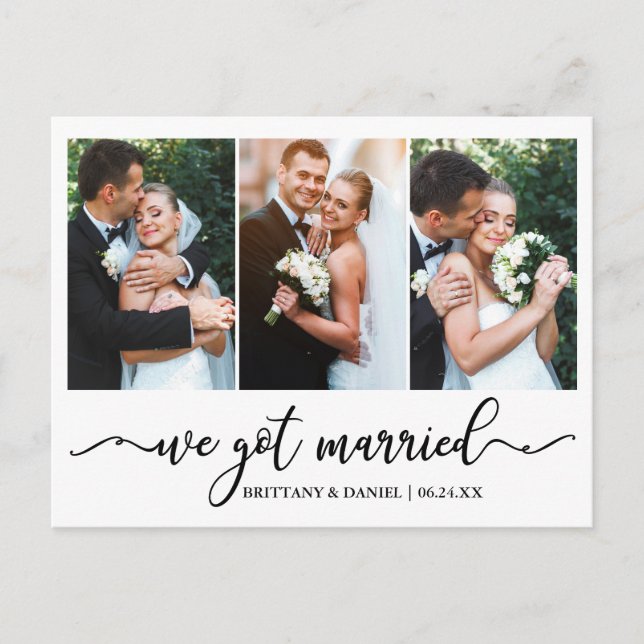 Moderne Kalligraphie Wir Got Verheiratete Hochzeit Postkarte (Vorderseite)