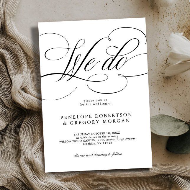 Moderne Kalligraphie Wir machen Schwarz-Weiß Hochz Einladung (Modern calligraphy timeless black and white wedding we do invite)