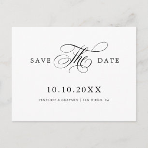 Moderne Kalligraphie zeitlos schwarz Save the Date Postkarte