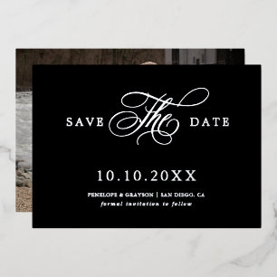 Moderne Kalligraphie zeitlos Silver Save the Date Folieneinladung