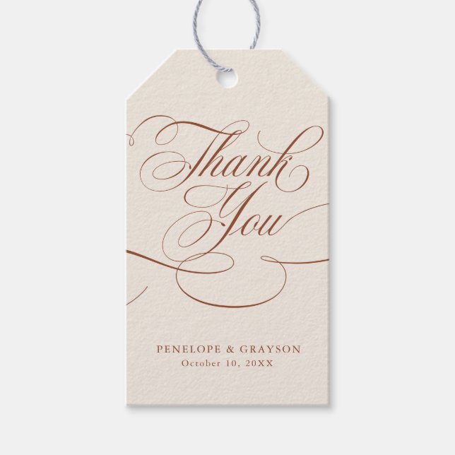 Moderne Kalligraphie Zeitlos Terracotta Hochzeit Geschenkanhänger (Vorderseite)