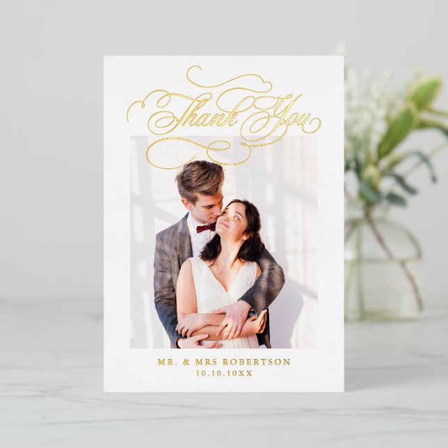 Moderne Kalligraphie zeitlose Goldhochzeit Danke Folieneinladung (Stehend vorne)