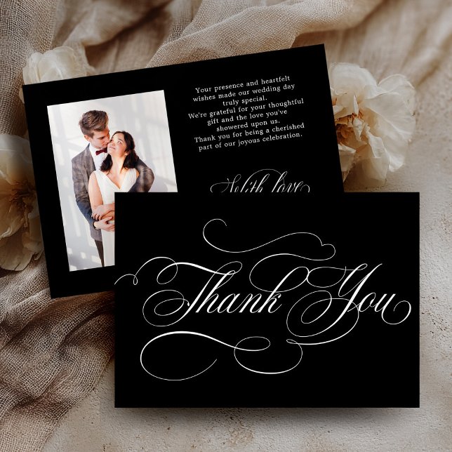 Moderne Kalligraphie zeitlose Schwarz-Weiß-Hochzei Dankeskarte (Modern calligraphy timeless Black & white wedding Thank You Card)