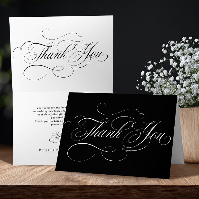 Moderne Kalligraphie zeitlose Schwarz-Weiß-Hochzei Dankeskarte (Modern calligraphy timeless black & white wedding thank you card)