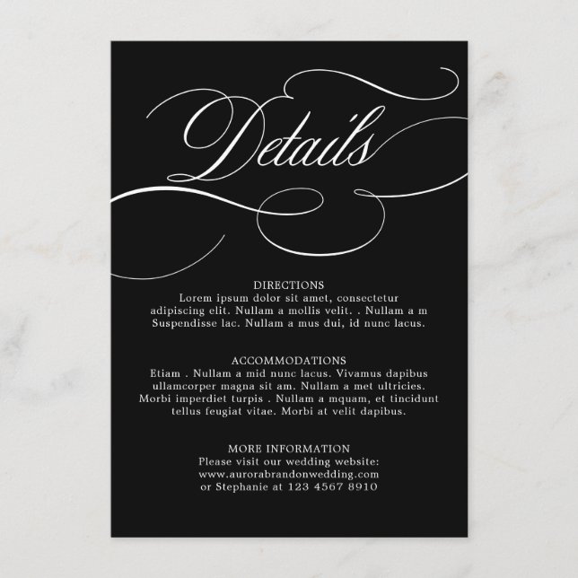 Moderne Kalligraphie zeitlose Schwarz-weiße Hochze Begleitkarte (Vorderseite)