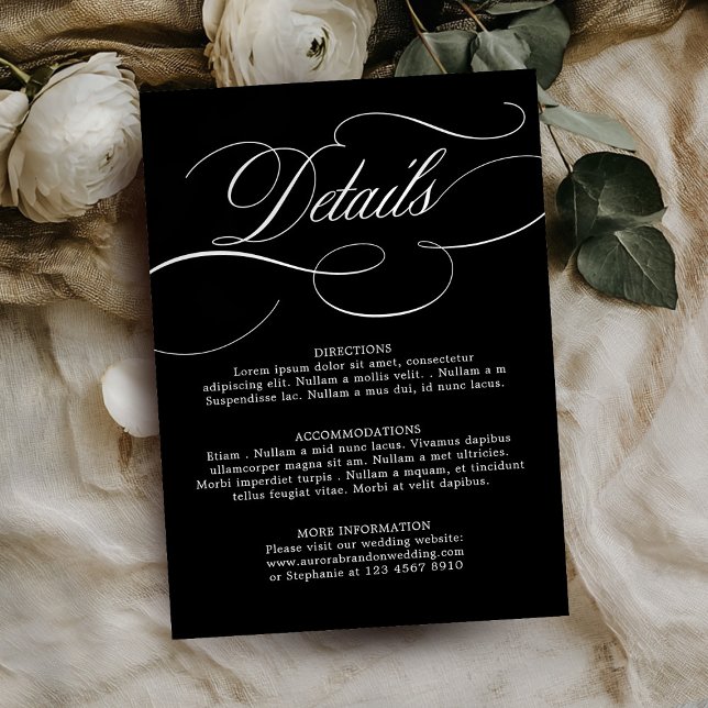 Moderne Kalligraphie zeitlose Schwarz-weiße Hochze Begleitkarte (Modern calligraphy timeless Black white wedding details Enclosure Card )