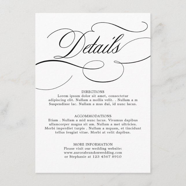 Moderne Kalligraphie zeitlose Schwarz-weiße Hochze Begleitkarte (Vorderseite)