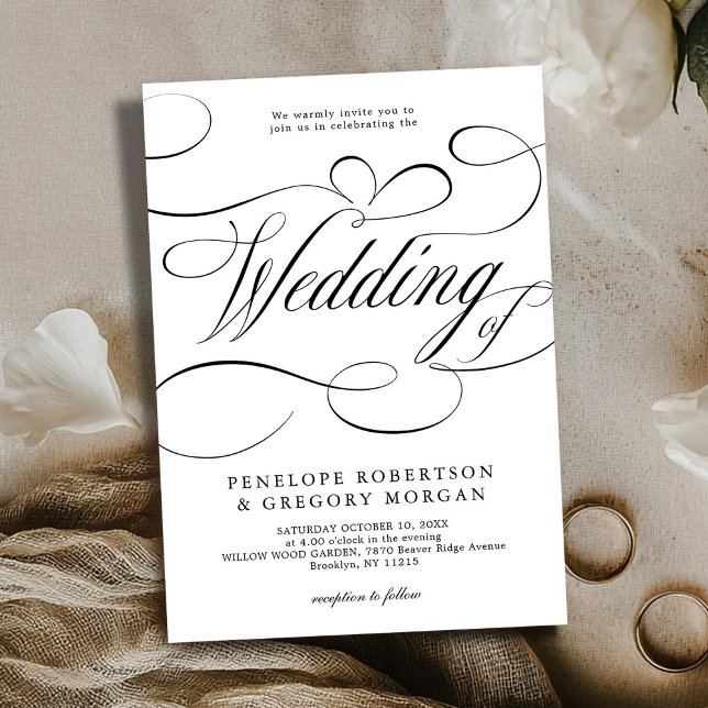Moderne Kalligraphie zeitlose Schwarz-weiße Hochze Einladung (Modern calligraphy timeless Black white wedding Invitation)