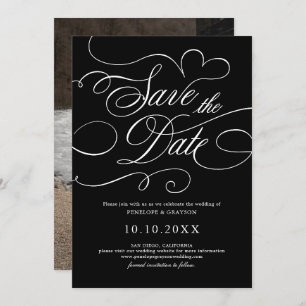 Moderne Kalligraphie zeitlose Schwarz-weiße Hochze Save The Date