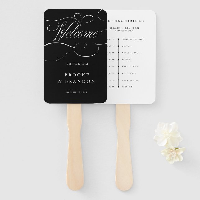 Moderne Kalligraphie zeitlose schwarze Hochzeit Ti Fächer (Vorne und Hinten)