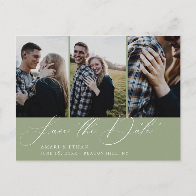 Moderne Kalligraphieanalyse - Multi-Foto Save the  Ankündigungspostkarte (Vorderseite)