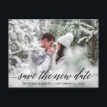 Moderne Kalligraphieschrift Rette das neue Datum Postkarte<br><div class="desc">Moderne Kalligrafie-Skript Rettete das neue Datum Hochzeit verschoben Neuen Datum Ankündigung Couple Foto Postcard</div>
