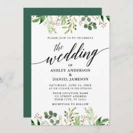 Moderne kalligraphische Botanische Grüne Hochzeit Einladung