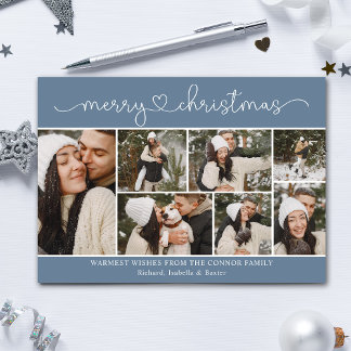 Moderne kalligraphische Foto Collage Blue Christma Karte