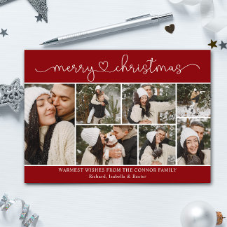 Moderne kalligraphische Foto Collage Red Christmas Karte