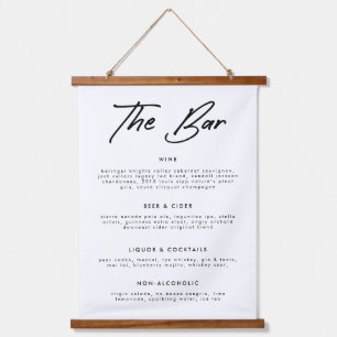 Moderne kalligraphische Getränke Hochzeitmenü-Bar  Wandteppich Mit Holzrahmen