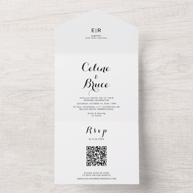 Moderne kalligraphische Hochzeit All In One Einladung (Innen Boden)