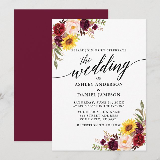 Moderne kalligraphische Hochzeit mit Wasserfarbe g Einladung (Vorne/Hinten)