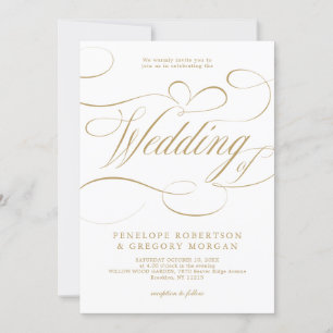 Moderne kalligraphische Hochzeit ohne Gold und Wei Einladung