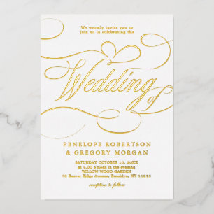 Moderne kalligraphische Hochzeit ohne Gold und Wei Folieneinladung